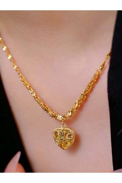 ALZAHR Luxury Gold-Plated Filigree Heart Pendant Necklace with Textured Chain...