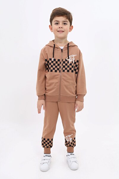Toontoy Boy's 2-Piece Set Printed Hooded Zippered Sweatshirt & Sweatpants wit...