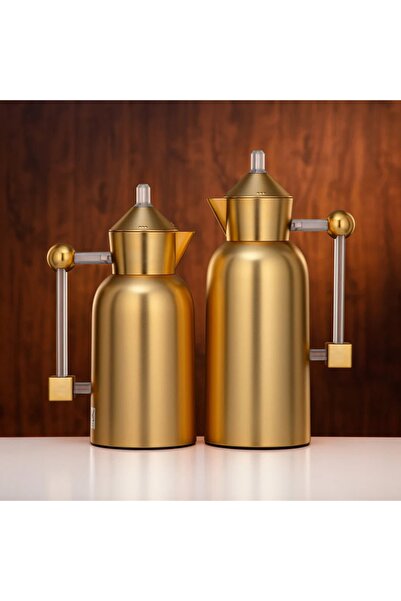 Almarjan طقم ترمس حراري 0.7 لتر + 1 لتر، لون ذهبي مطفي وشفاف