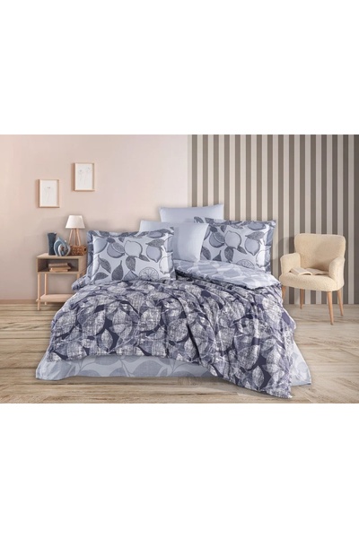 Talis Calisse Navy Blue Double Bed Linen, 100% Cotton Poplin