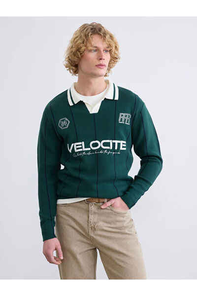 LC Waikiki RMZ GİYİM FARKIYLA سترة تريكو رجالية بياقة مطوية ومخططة ومطرزة