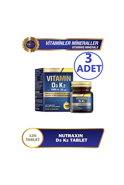 Nutraxin Vitamin D3+K2 1000 IU (3 Kutu 120 Tablet)