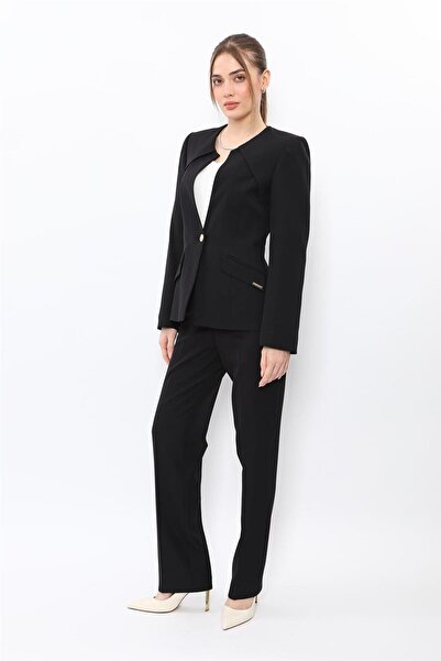 ÖNDER ÖZSOY Zero Collar Single Button Sport Coat & Pockets Pipe Leg Pants Wom...