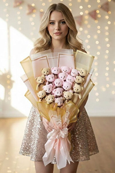 Solemia 65 Cm Dev Ayıcık Buketi Büyük 19 Ayılı Peluş Ayı Buketi Sevgiliye, Eş...