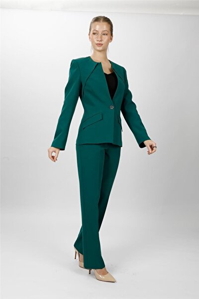 ÖNDER ÖZSOY Zero Collar Single Button Sports Jacket & Pocketed Pipe-Leg Trous...