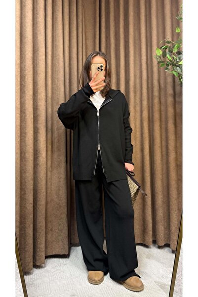 Maysa SİYAH FERMUARLI KAPÜŞONLU TRİKO TAKIM