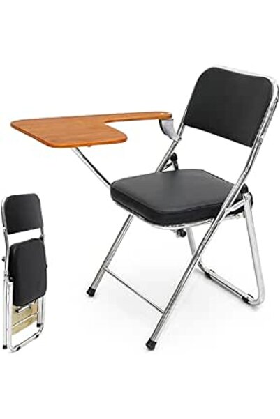 Afifa Furniture Black Folding Study Chair with Brown Writing Pad