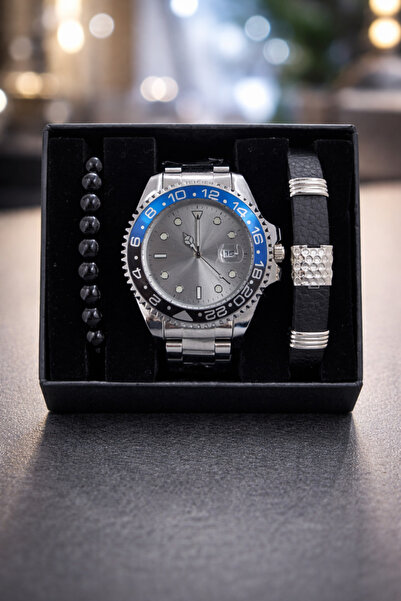 TEKMAKG Erkek Kol Saati ve Bileklik Seti | Metal Kordon + 2 Bileklik | Kutulu...