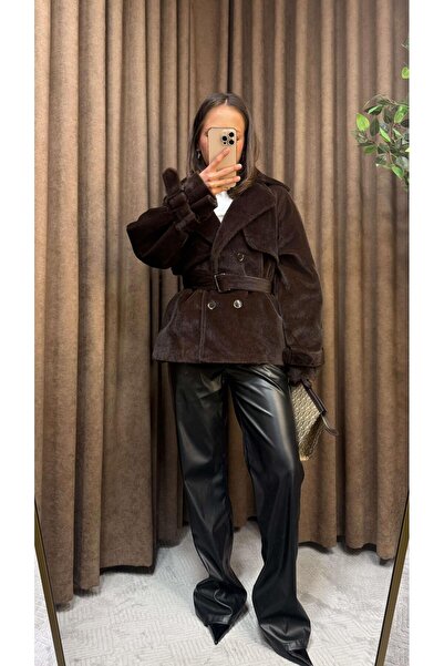 Maysa ACI KAHVE KUŞAKLI FOX KÜRK KABAN