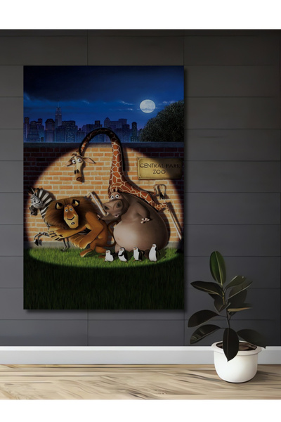 Teona Ahşap Madagaskar Aslanı Zürafa Zebra Hipopotam Penguenler Sulu Boya Gör...