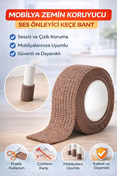 Ecuy Mobilya Zemin Koruyucu Keçe Bant Ses Önleyici Kaymaz Sandalye Ayağı Sess...
