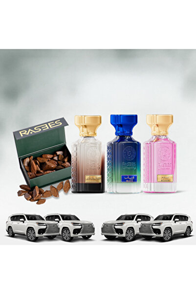 rasees رسيس باقة اللكزس 8 ثلاث عطور مع بوكس عود