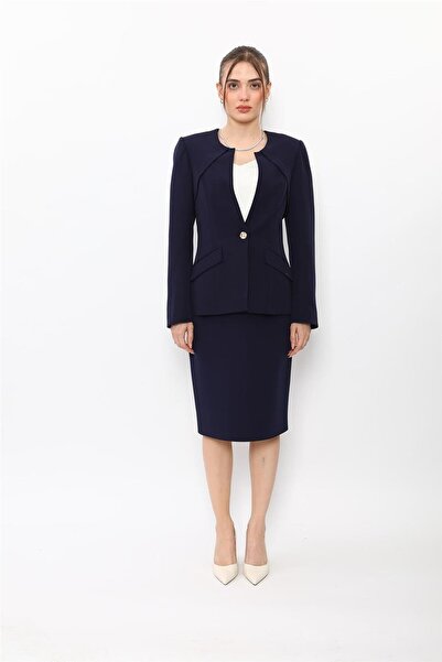 ÖNDER ÖZSOY Zero Collar Single Button Sport Coat & Short Pencil Skirt Women's...