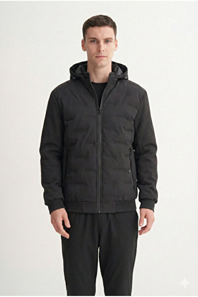 Cazador CAZ 13115 Kapşonlu Beli Lastikli Erkek Micro Mont Siyah