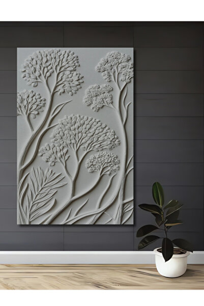Teona Ahşap Beyaz Ağaç Desenli Kabartma Ahşap Dekoratif Tablo Ev,Ofis,Salon,A...