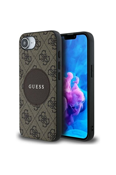 Guess Case for iPhone 16e, 4G Circle Classic Logo MagSafe, Brown