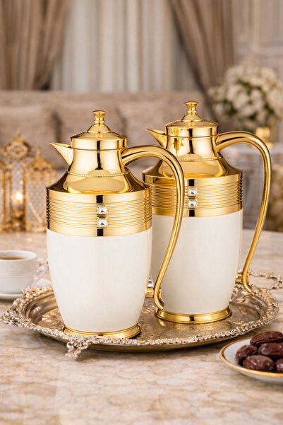 ALSAIF ☕✨ A luxurious white and gold coffee thermos set from Al Saif Company ...