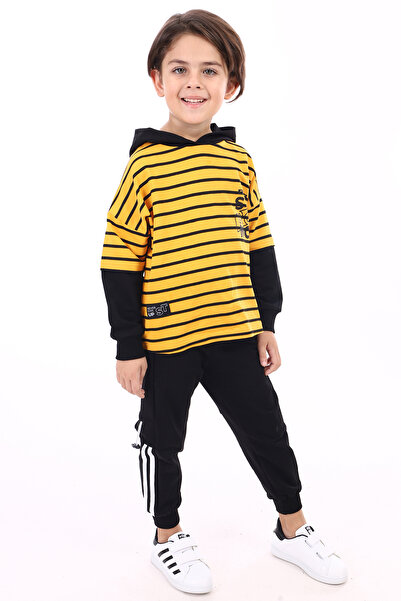 Toontoy Set cu dungi pentru băieți, 2 piese: Hanorac cu glugă imprimat și pan...