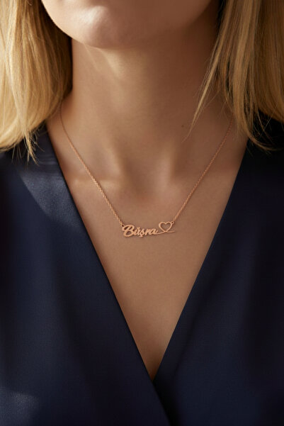 Büşra Çetin 925 Ayar Gümüş Kişiye Özel İsimli ve Kalp Detaylı 14 Ayar Altın K...
