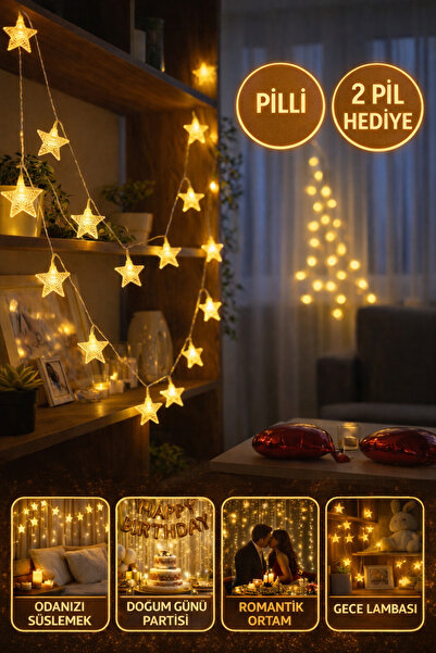 Baloncu Dede 3 Metre Yıldız Pilli LED Işık Gün Işığı Peri Led 2 Pil Hediyeli ...