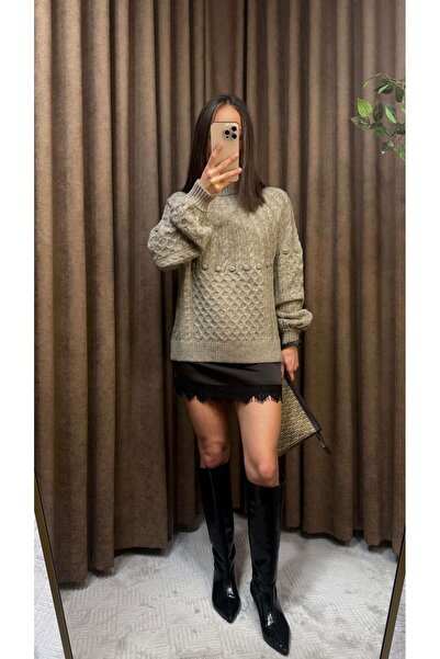 Maysa Mink Embossed Patterned Knitwear Sweater