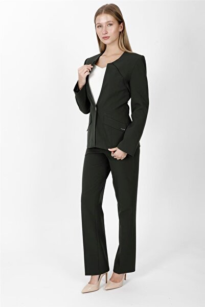 ÖNDER ÖZSOY Zero Collar Single Button Sport Coat & Pockets Pipe Leg Pants Wom...