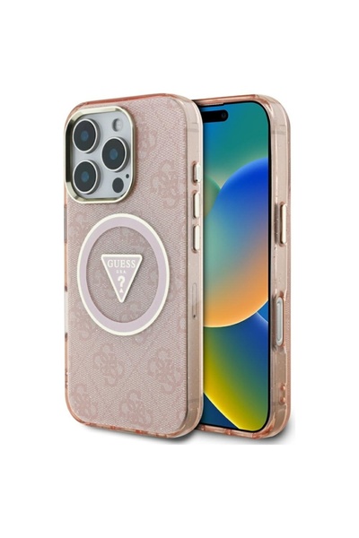 Guess Carcasă pentru iPhone 16 Pro, IML Metal Glitter 4G Circle Triangle MagS...