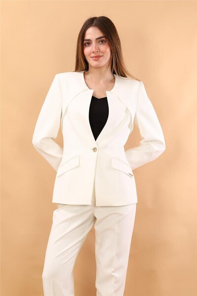 ÖNDER ÖZSOY Zero Collar Single Button Sports Women's Jacket-White