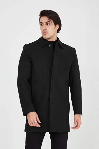 RUVEN TEKSTİL Classic Shirt Collar Above Knee Cashmere Kaban