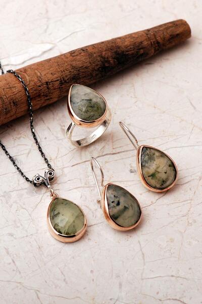 Sümer Telkari Taşlı Tasarım Elişi 925 Ayar Gümüş Damla Set 2863