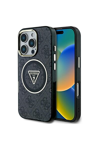 Guess Case for iPhone 16 Pro, IML Metal Glitter 4G Circle Triangle MagSafe, B...