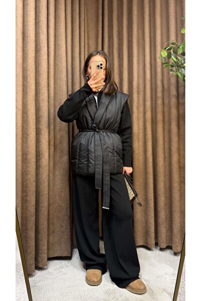 Maysa SİYAH TRİKO DETAYLI ŞİŞME YELEK