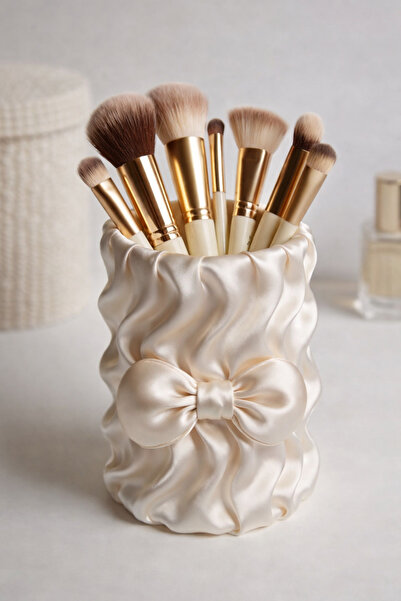 Lotus Fiyonk Detaylı Dekoratif Organizer Kalemlik / Makyaj Fırçalık