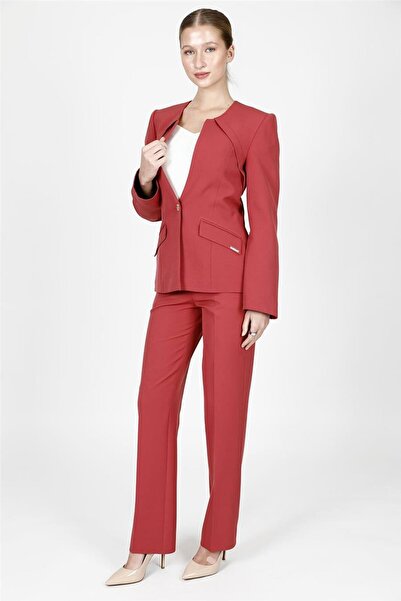 ÖNDER ÖZSOY Zero Collar Single Button Sport Coat & Pockets Pipe Leg Pants Wom...