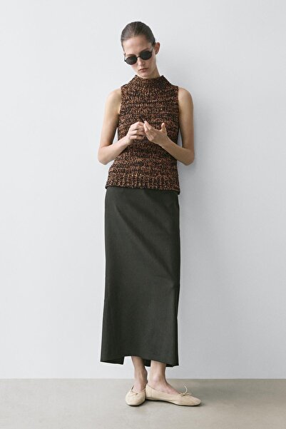 Massimo Dutti Jaspe desenli halter yaka top