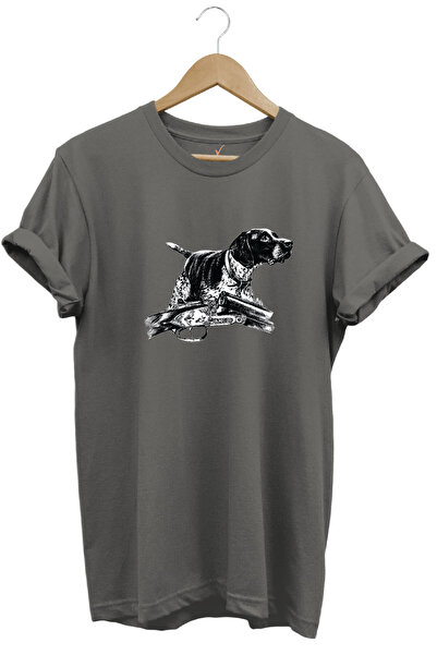 WİDİ Outdoor Hunting Kurzhaar Dog Printed 100% Cotton Regular Fit Crew Neck T...