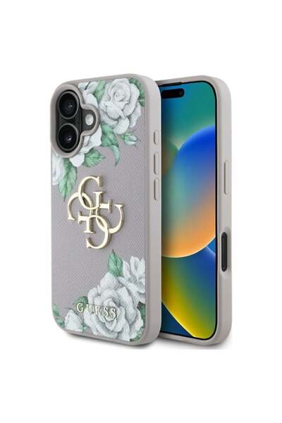 Guess Carcasă pentru iPhone 16, Hardcase 4G cu logo mare Grained Roses, violet