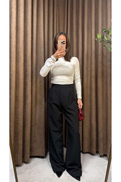 Maysa بنطلون من قماش البلازو الأسود المطوي