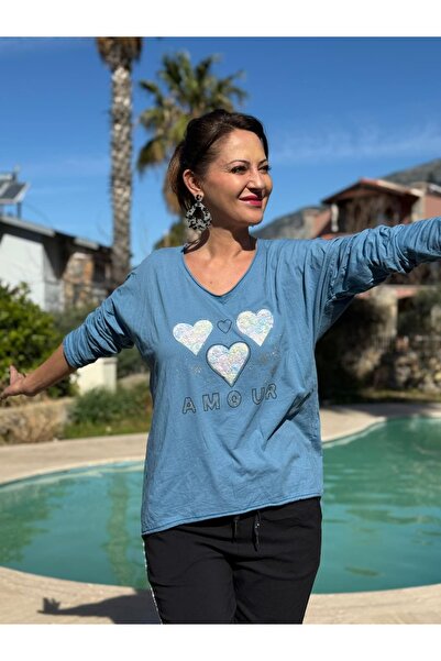 Punta Otantik Yg27080 Amour Printed Italian Coton Blouse Blue