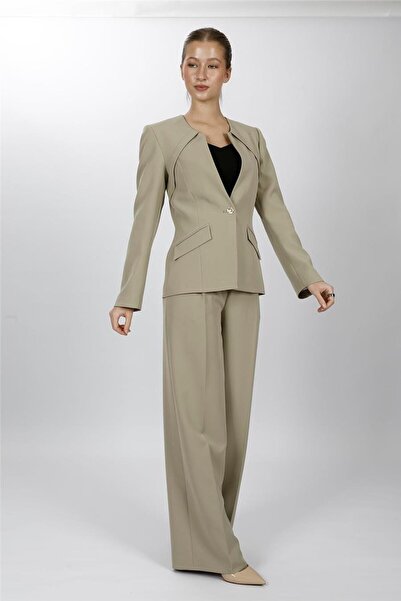 ÖNDER ÖZSOY Zero Collar Single Button Sport Jacket & Classic Palazzo Women's ...