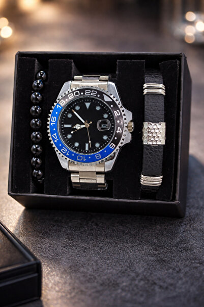 TEKMAKG Erkek Kol Saati ve Bileklik Seti | Metal Kordon + 2 Bileklik | Kutulu...