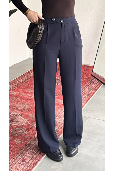 asfamoda Women's Laci High Waist Pleated Wide Leg Elastic Waist Korean Model ...