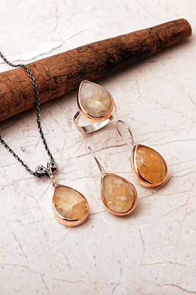 Sümer Telkari Taşlı Tasarım Elişi 925 Ayar Gümüş Damla Set 2863