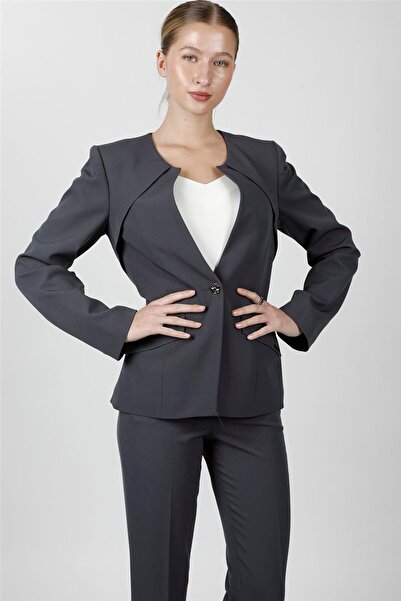 ÖNDER ÖZSOY Zero Collar Single Button Sports Women's Jacket-Smoked