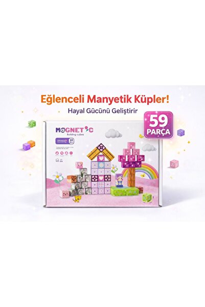 ZİVENTA Manyetik Yapı Blok Küpler Çocuklar İçin Renkli 3 Boyutlu 59 Parça Mık...