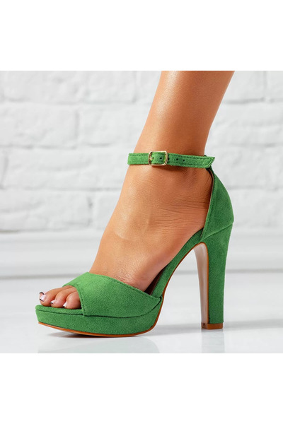 Zaira Sandale Dama cu Toc Gros Rosa Verzi #15074 - 39