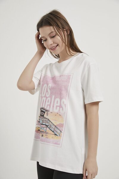 Arma Life Armalife 11300 Printed Embroidery Detail Bis Collar Women's T-Shirt