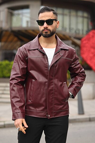 BASEL.CO Jachetă din piele cu croială modernă și detalii cusute - Colecția Pr...