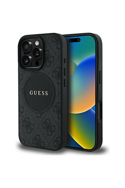 Guess Husă pentru iPhone 16 Pro, 4G Circle Classic Logo MagSafe, Neagră