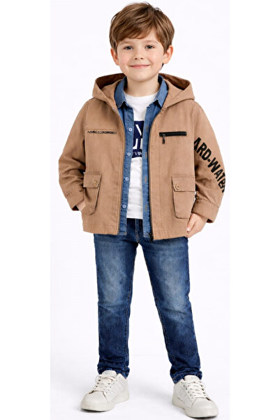 İrem Çocuk Giyim Boy's Gabardine Zipper Pocket Lettered Long Sleeve Shirt, Tr...